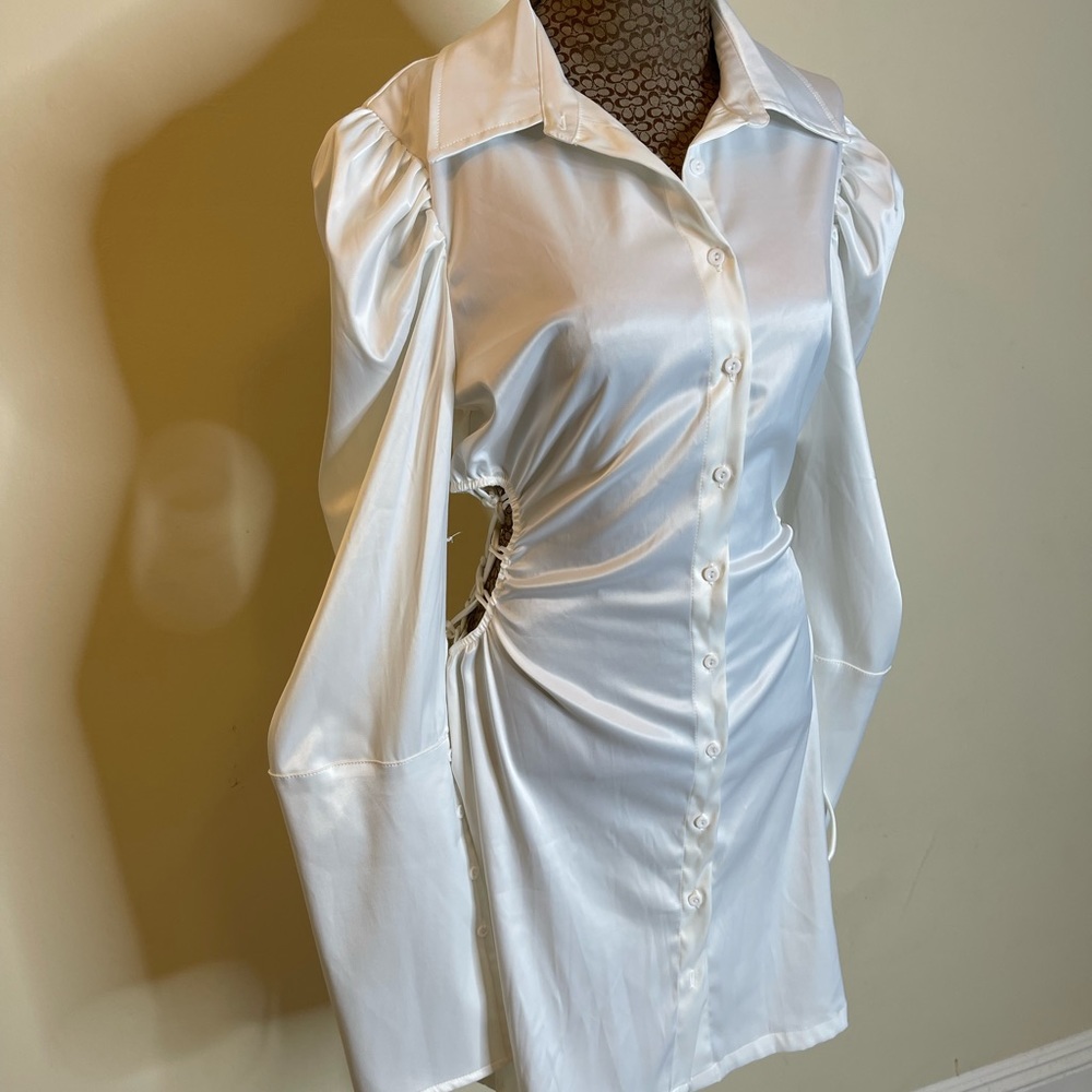 Feeling Flirtatious Satin Shirt Dress
